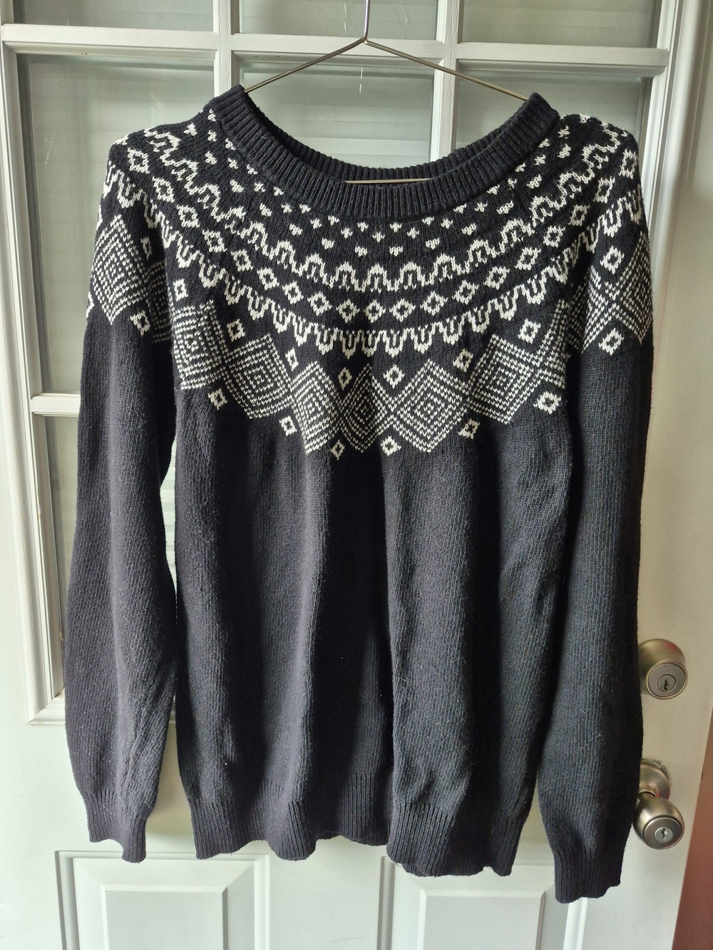 Sunice Black and White Fair Isle Crewneck Sweater
